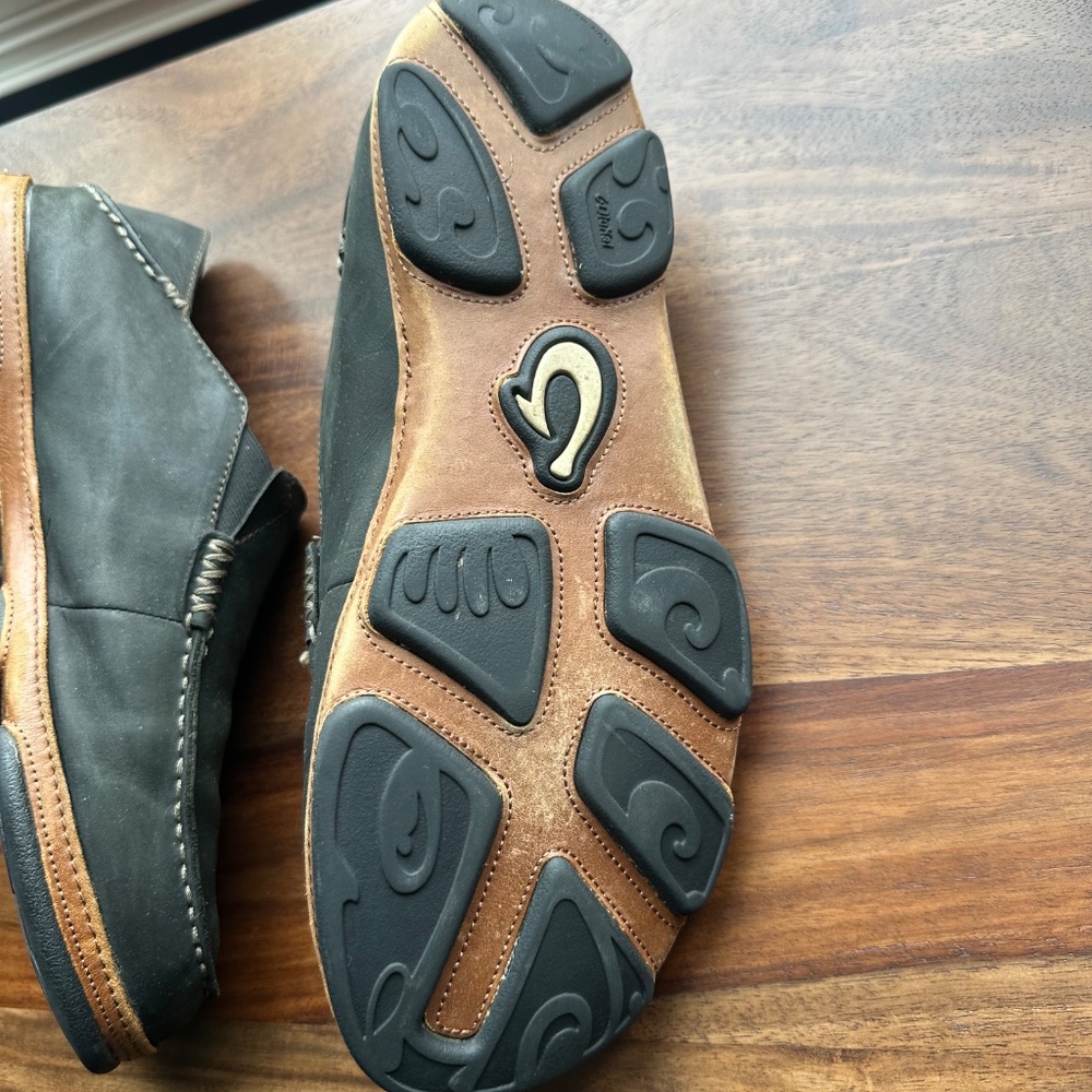 Olukai Moloa Shoes Mens 11 Black Convertible Leather Slip On Casual Moc Loafers‎ - Picture 5 of 6